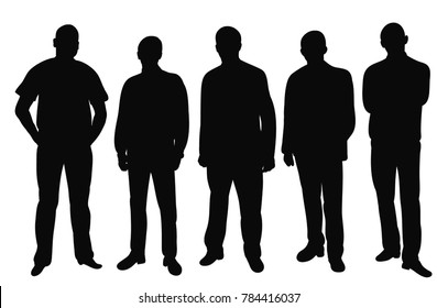 vector, isolated silhouette of a man stand in a row