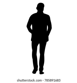 vector, isolated silhouette man walking, alone