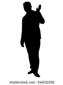 Vector Isolated Silhouette Of A Man Waving His Hand