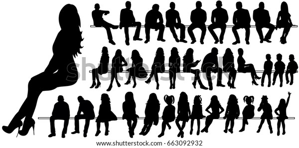 男性の女性と子どもが座るシルエットのベクター画像セット のベクター画像素材 ロイヤリティフリー