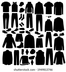 vector, isolated, silhouette mens clothing, set, collection