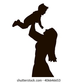 vector , isolated, silhouette of mom holding baby
