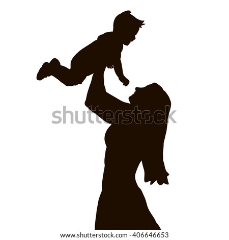 vector , isolated, silhouette of mom holding baby

