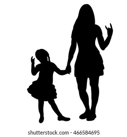 vector, isolated, silhouette of mother and daughter