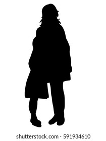 vector isolated silhouette of mother and daughter hugging