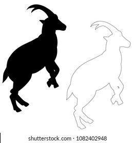 vector, isolated, silhouette and outline of a mountain goat on a white background