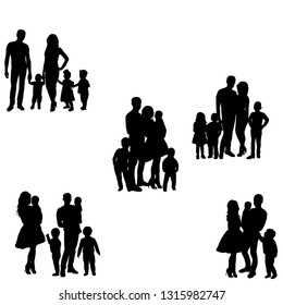 vector, isolated, silhouette people with children stand