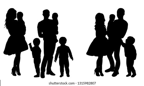 vector, isolated, silhouette people with children stand, family