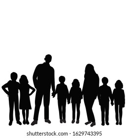 vector, isolated, silhouette of people with children