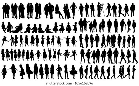 vector, isolated silhouette people, collection