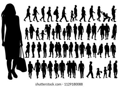 vector, isolated, silhouette people go, set, collection