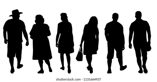 vector, isolated, silhouette people go, crowd