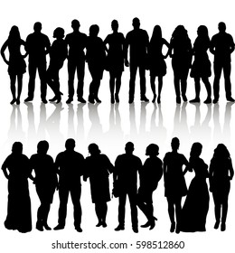 Vector, isolated, silhouette people, group, crowd silhouettes