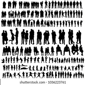 vector, isolated silhouette people, set