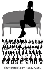 Vector, isolated, silhouette of people sitting collection