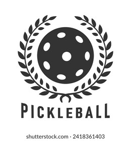 Vector Isolated Silhouette of Pickleball With Laurels and Text