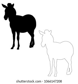 vector, isolated, silhouette of a pony, zebra, horse