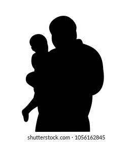 vector, isolated silhouette portrait father and child