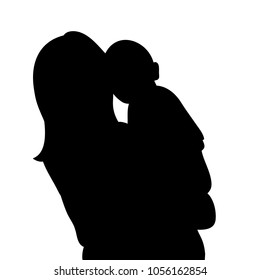 vector, isolated silhouette portrait of mother and baby