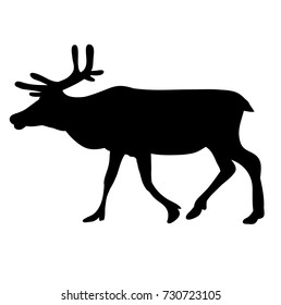 vector, isolated silhouette reindeer walking