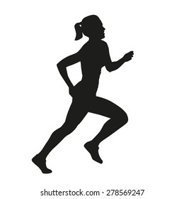 Vector isolated silhouette of running woman