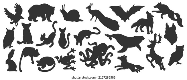 Vector isolated silhouette set of wild animals