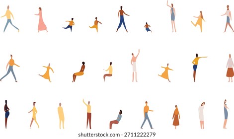 Vector, isolated silhouette of sitting standing people, man and girl and children