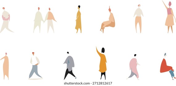 Vector, isolated silhouette of sitting standing people, man and girl, family and couples
