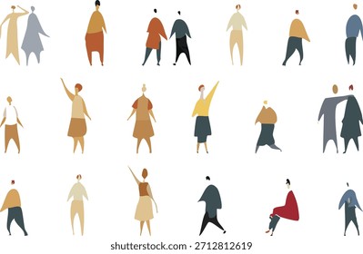 Vector, isolated silhouette of sitting standing people, man and girl, family and couples