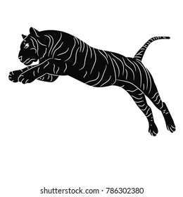 Vector, Isolated Silhouette Of A Tiger Jumping