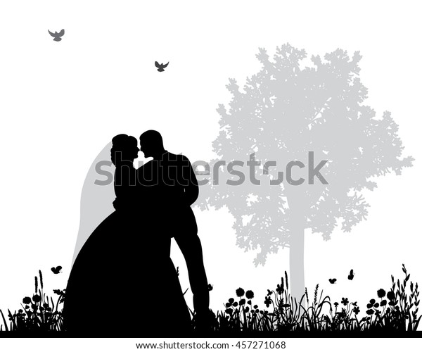 Vektorillustration Einzeln Silhouette Hochzeit Braut Und Stock Vektorgrafik Lizenzfrei