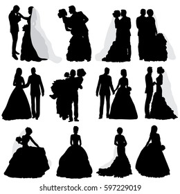 Vector, isolated, silhouette of wedding set