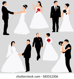 vector isolated silhouettes collection wedding groom and bride