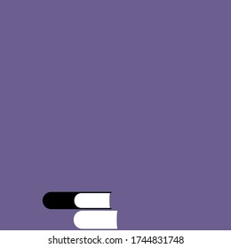 Vector isolated simple books on purple background with empty space, three color concept, minimal concept, minimalism, monochrome, poster and postcard, illustration