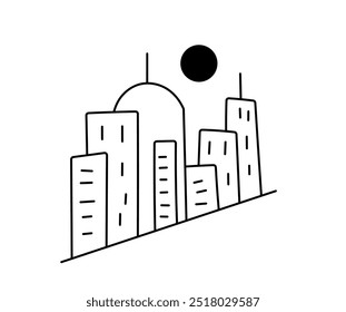 Vector aislado paisaje de ciudad simple con rascacielos incoloro blanco y negro línea de contorno fácil de dibujar