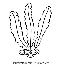 Vector isolated simple contour coral template. Colorless black line coral branch outline doodle sketch