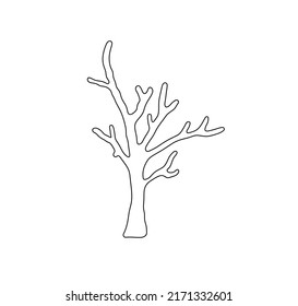 Vector isolated simple contour coral template. Colorless black line coral branch outline doodle sketch. 