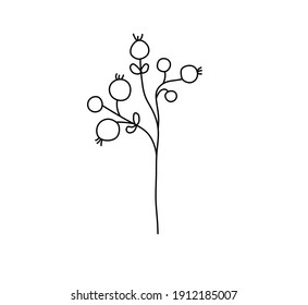 Vektor isolierte einfache Kontur-Doppel-Beeren Zweig. Farblose botanische Doodle-Skizze.