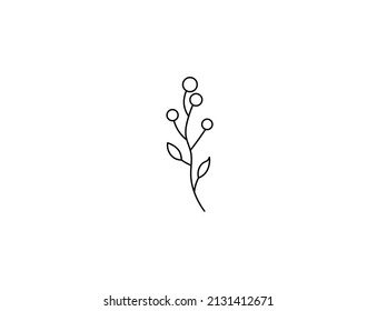 Vector isolated simple decorative branch with leaves and berries colorless black and white contour line drawing