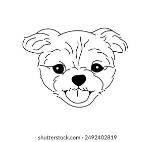 Vector isolated simple dog portrait lapdog yorkshire terrier breed tattoo colorless black and white contour line easy drawing