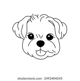 Vector isolated simple dog portrait lapdog breed tattoo colorless black and white contour line easy drawing