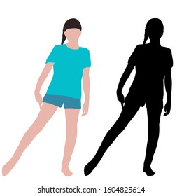 vector, isolated, simple drawing girl, flat style with a silhouette