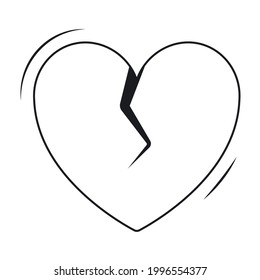 Vector isolated simple flat icon. Heart with a crack in the middle. Design element on the theme of the end of love, a broken heart, quarrel or separation.