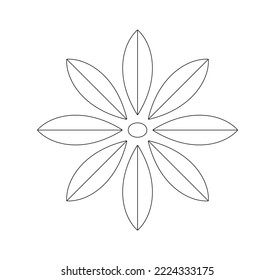 Vector isolated simple geometric flower with eight petals divided by two parts colorless black and white contour line easy drawing