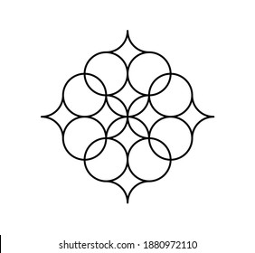 Vector isolated simple line decorative element. Four-axis symmetry harmony mandala.