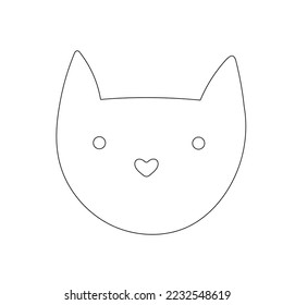 Vector isolated simple minimal cat head with eyes and nose colorless black and white closed line contour stencil template for cutting