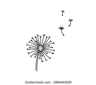 Vector Isolated Simple Minimal Dandelion Drawing. Blowball Contour Outline Sketch. 