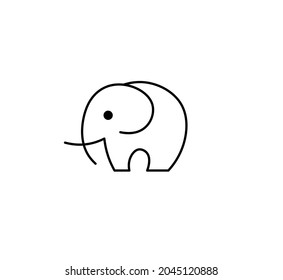 Vector isolated simple minimal elephant icon, symbol, logo, pictogram. Black line minimalism abstract elephant sign