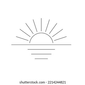 Vector isolated simple minimal geometric sun with reflection in water colorless black and white contour line easy drawing