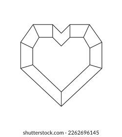 Vector isolated simple minimal geometric heart shape gem frame colorless black and white contour line easy drawing